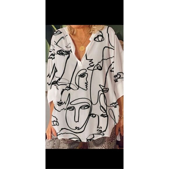 Beautiful abstract, oversize tunic, blouse, half sleeve. New w tags  xl - Picture 6 of 13